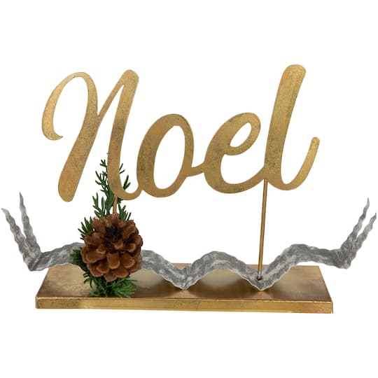 11" Pine & Pinecone NOEL Tabletop Christmas Décor By Northlight in Gold | 9" x 11" x 4" | Michaels®